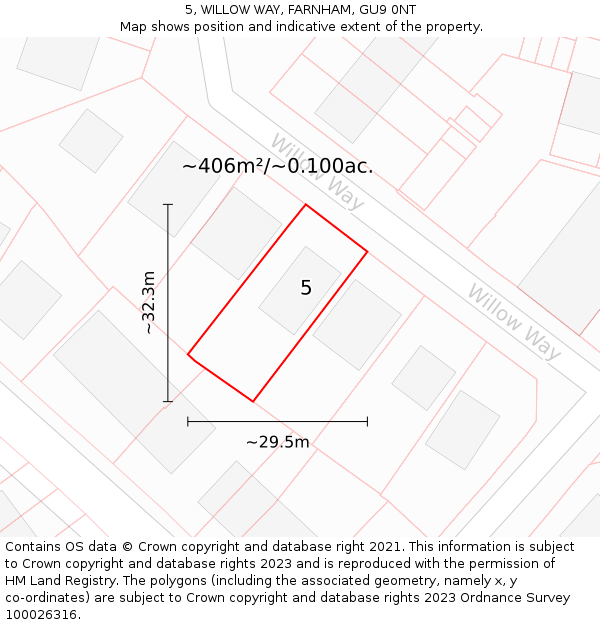 5, WILLOW WAY, FARNHAM, GU9 0NT: Plot and title map