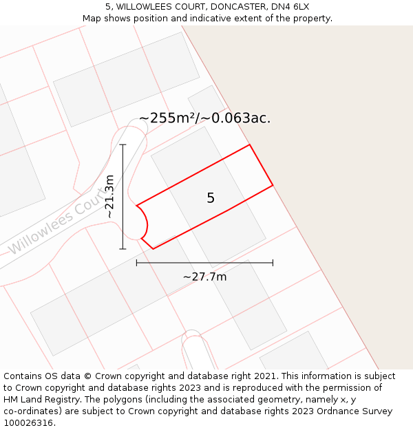 5, WILLOWLEES COURT, DONCASTER, DN4 6LX: Plot and title map