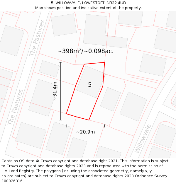 5, WILLOWVALE, LOWESTOFT, NR32 4UB: Plot and title map