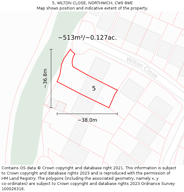 5, WILTON CLOSE, NORTHWICH, CW9 8WE: Plot and title map