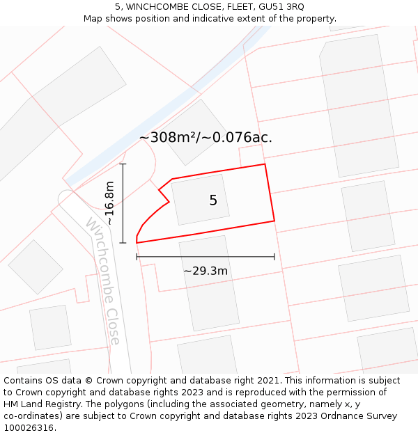 5, WINCHCOMBE CLOSE, FLEET, GU51 3RQ: Plot and title map