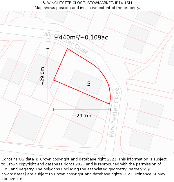 5, WINCHESTER CLOSE, STOWMARKET, IP14 1SH: Plot and title map