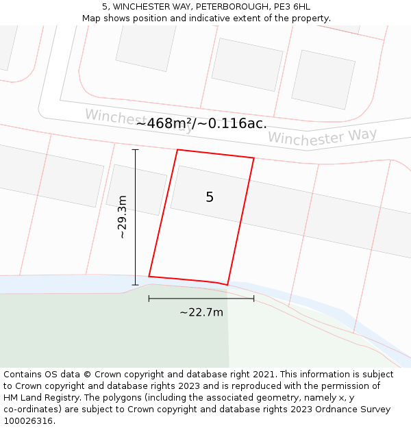 5, WINCHESTER WAY, PETERBOROUGH, PE3 6HL: Plot and title map