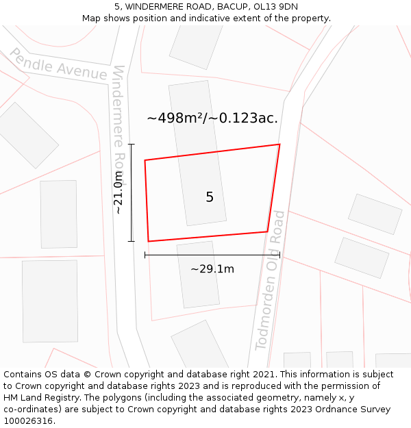 5, WINDERMERE ROAD, BACUP, OL13 9DN: Plot and title map