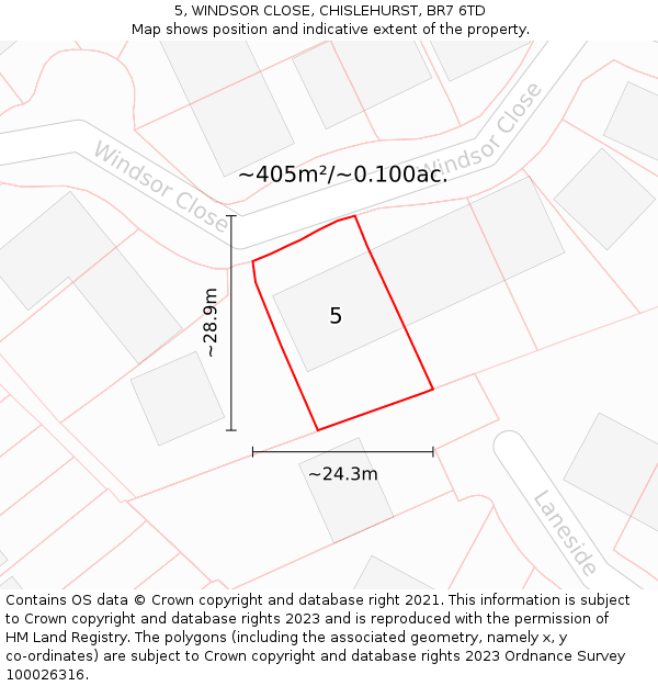 5, WINDSOR CLOSE, CHISLEHURST, BR7 6TD: Plot and title map