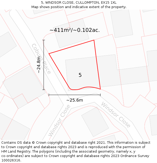 5, WINDSOR CLOSE, CULLOMPTON, EX15 1XL: Plot and title map