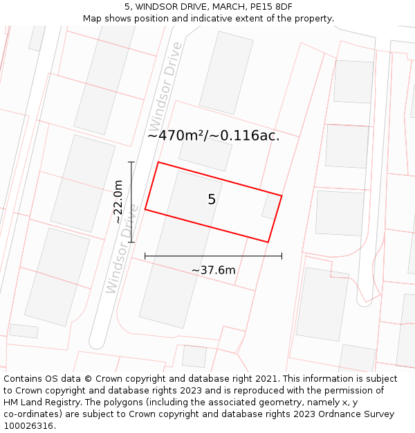 5, WINDSOR DRIVE, MARCH, PE15 8DF: Plot and title map