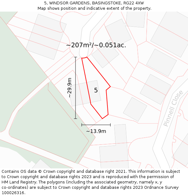 5, WINDSOR GARDENS, BASINGSTOKE, RG22 4XW: Plot and title map