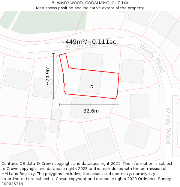 5, WINDY WOOD, GODALMING, GU7 1XX: Plot and title map