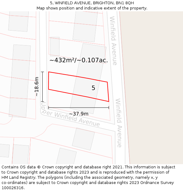 5, WINFIELD AVENUE, BRIGHTON, BN1 8QH: Plot and title map
