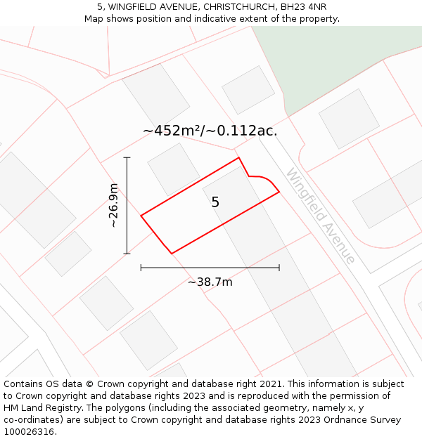 5, WINGFIELD AVENUE, CHRISTCHURCH, BH23 4NR: Plot and title map