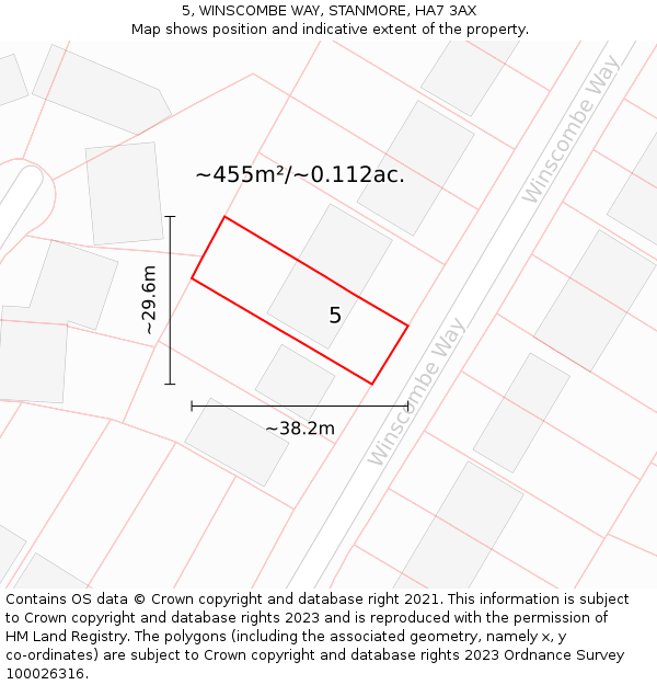 5, WINSCOMBE WAY, STANMORE, HA7 3AX: Plot and title map