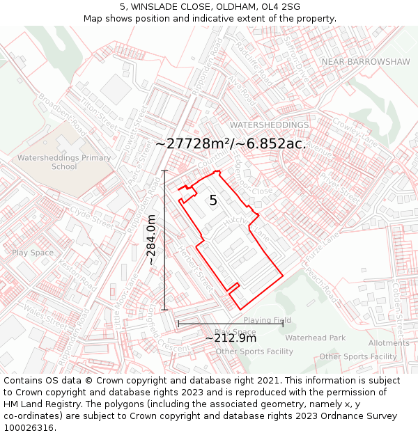 5, WINSLADE CLOSE, OLDHAM, OL4 2SG: Plot and title map