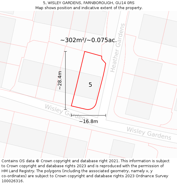 5, WISLEY GARDENS, FARNBOROUGH, GU14 0RS: Plot and title map