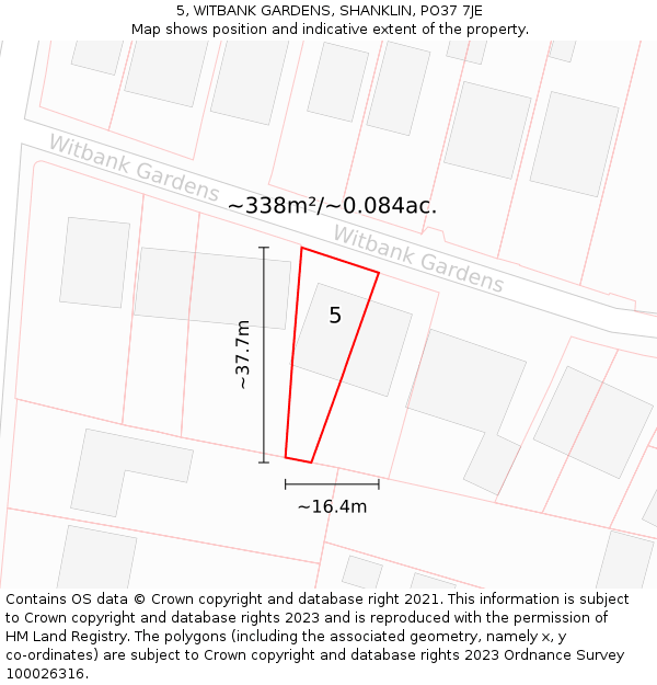 5, WITBANK GARDENS, SHANKLIN, PO37 7JE: Plot and title map