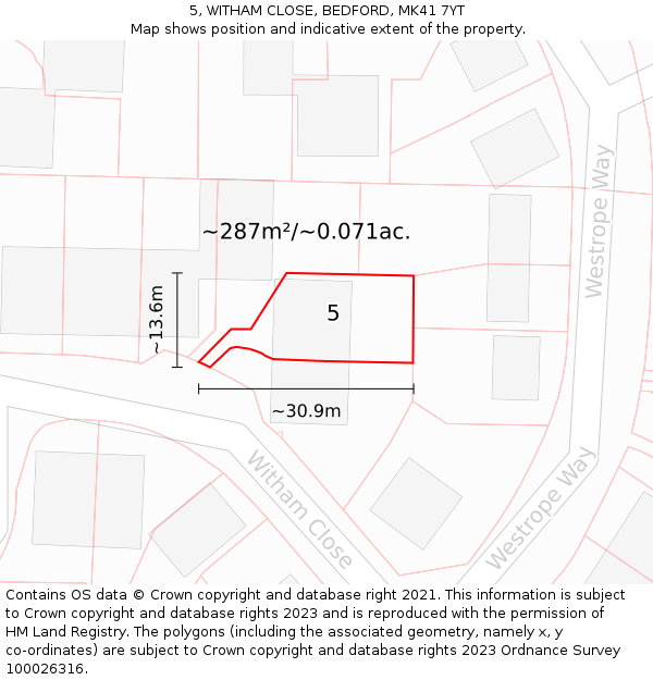 5, WITHAM CLOSE, BEDFORD, MK41 7YT: Plot and title map