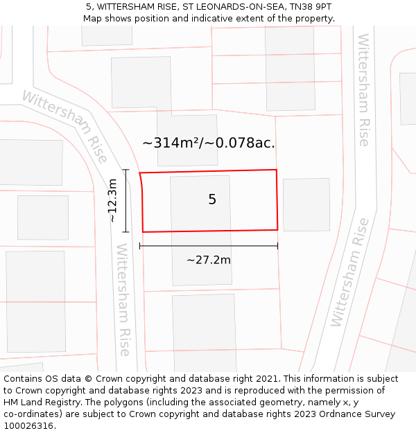 5, WITTERSHAM RISE, ST LEONARDS-ON-SEA, TN38 9PT: Plot and title map