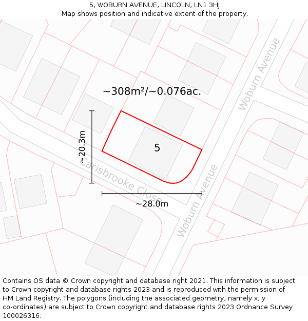 5, WOBURN AVENUE, LINCOLN, LN1 3HJ: Plot and title map