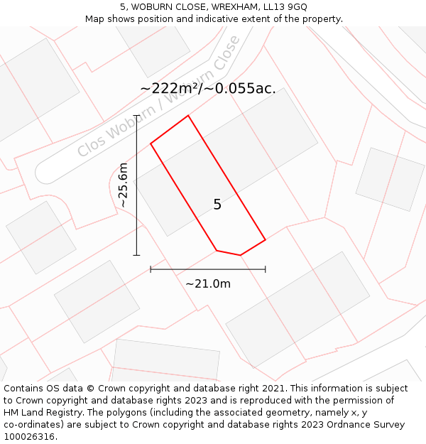 5, WOBURN CLOSE, WREXHAM, LL13 9GQ: Plot and title map