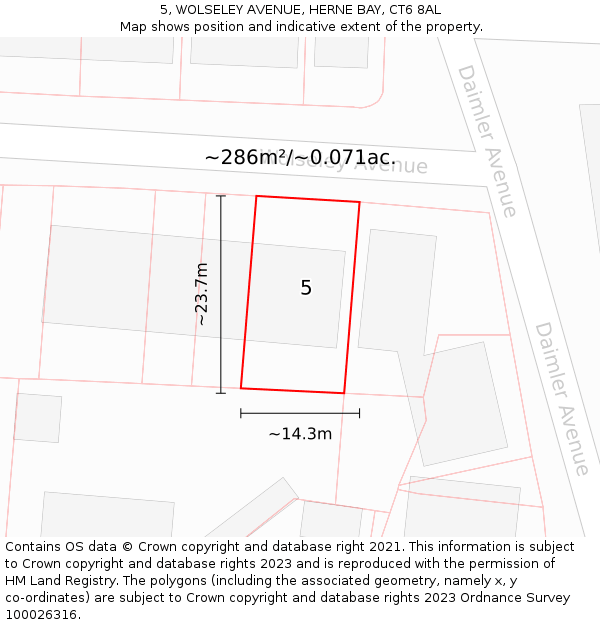 5, WOLSELEY AVENUE, HERNE BAY, CT6 8AL: Plot and title map