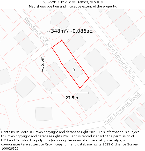 5, WOOD END CLOSE, ASCOT, SL5 8LB: Plot and title map