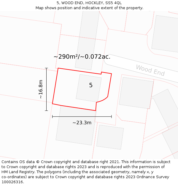 5, WOOD END, HOCKLEY, SS5 4QL: Plot and title map