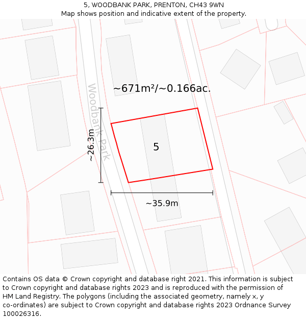 5, WOODBANK PARK, PRENTON, CH43 9WN: Plot and title map