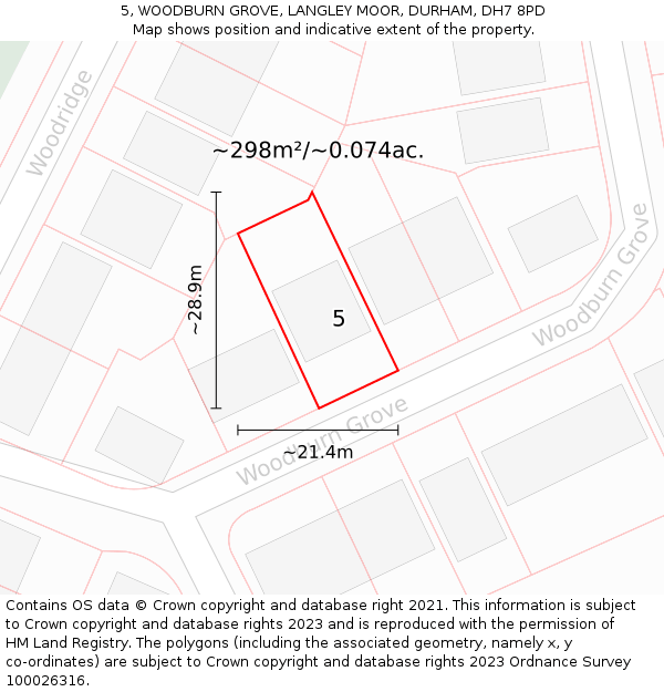 5, WOODBURN GROVE, LANGLEY MOOR, DURHAM, DH7 8PD: Plot and title map