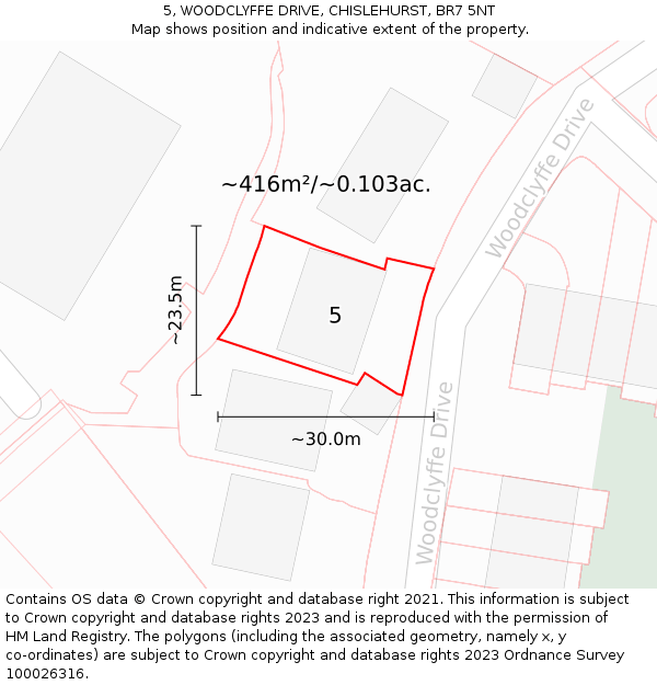 5, WOODCLYFFE DRIVE, CHISLEHURST, BR7 5NT: Plot and title map