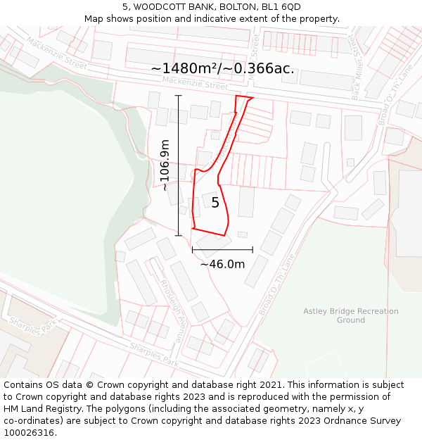 5, WOODCOTT BANK, BOLTON, BL1 6QD: Plot and title map