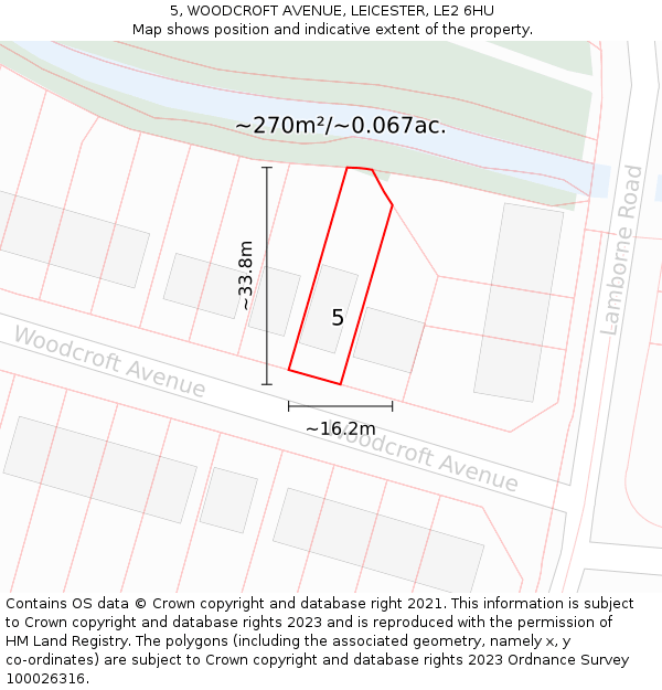 5, WOODCROFT AVENUE, LEICESTER, LE2 6HU: Plot and title map
