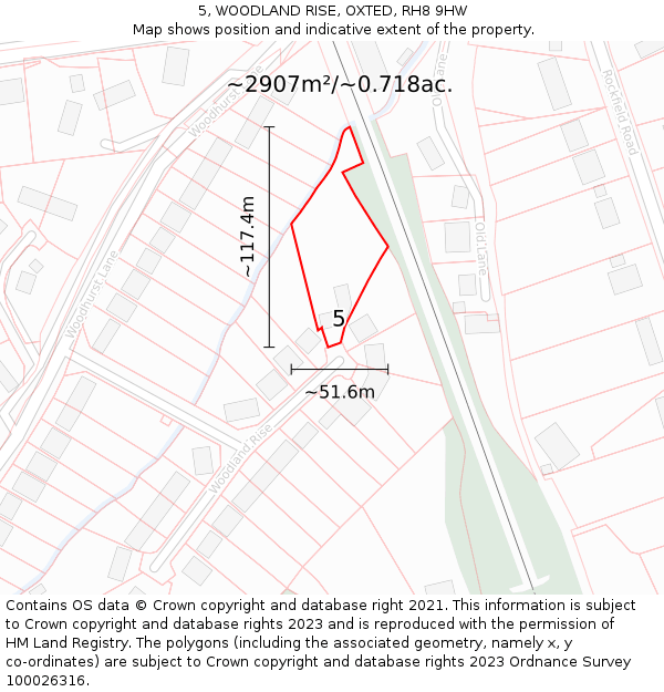 5, WOODLAND RISE, OXTED, RH8 9HW: Plot and title map