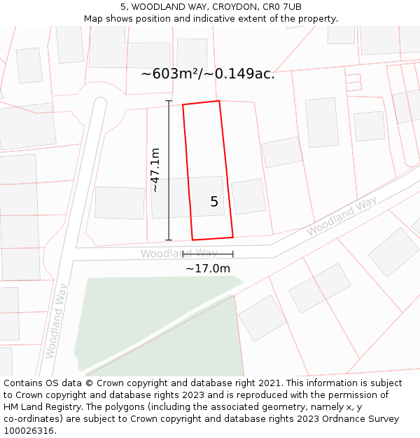 5, WOODLAND WAY, CROYDON, CR0 7UB: Plot and title map