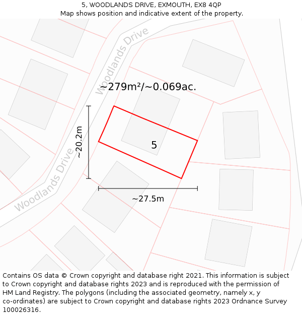5, WOODLANDS DRIVE, EXMOUTH, EX8 4QP: Plot and title map
