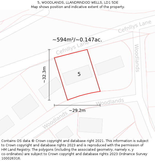 5, WOODLANDS, LLANDRINDOD WELLS, LD1 5DE: Plot and title map