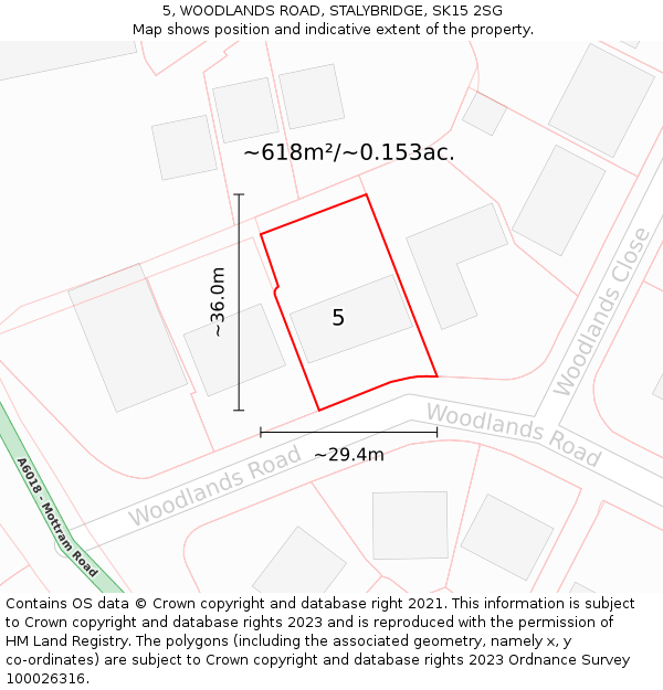 5, WOODLANDS ROAD, STALYBRIDGE, SK15 2SG: Plot and title map