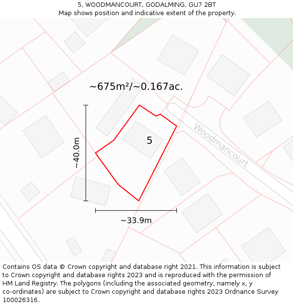 5, WOODMANCOURT, GODALMING, GU7 2BT: Plot and title map