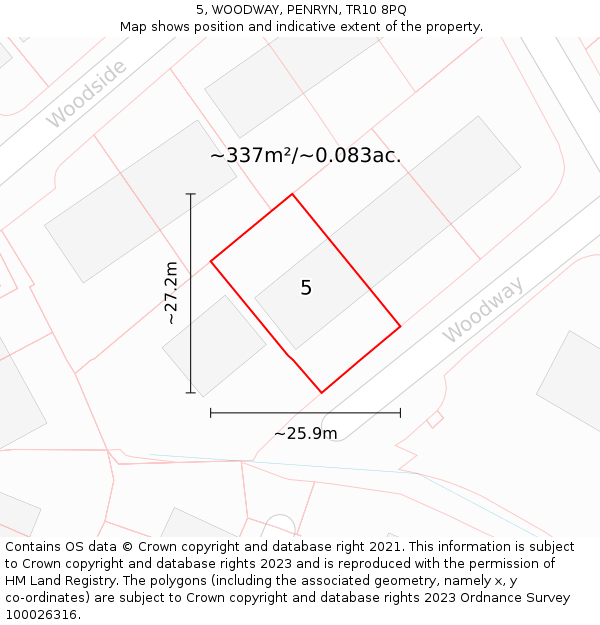 5, WOODWAY, PENRYN, TR10 8PQ: Plot and title map