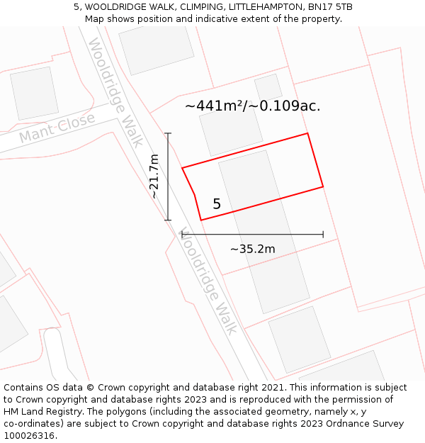 5, WOOLDRIDGE WALK, CLIMPING, LITTLEHAMPTON, BN17 5TB: Plot and title map