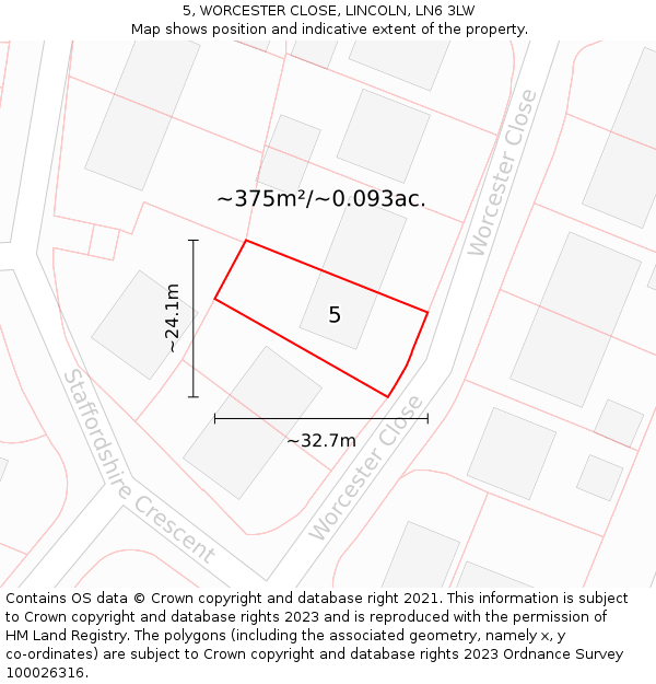 5, WORCESTER CLOSE, LINCOLN, LN6 3LW: Plot and title map