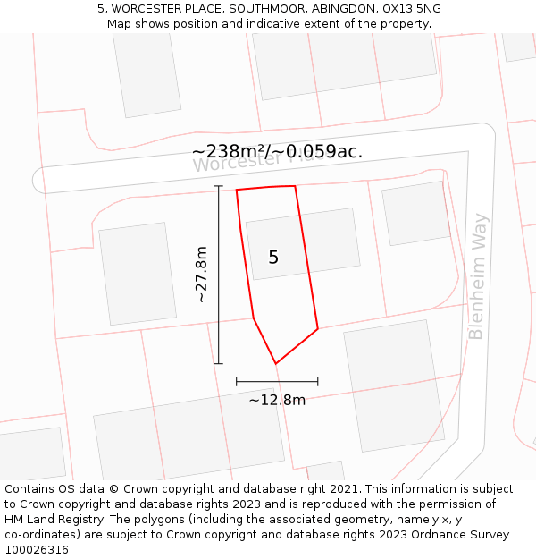 5, WORCESTER PLACE, SOUTHMOOR, ABINGDON, OX13 5NG: Plot and title map