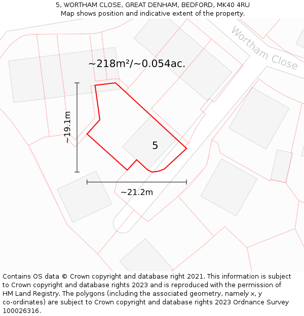 5, WORTHAM CLOSE, GREAT DENHAM, BEDFORD, MK40 4RU: Plot and title map