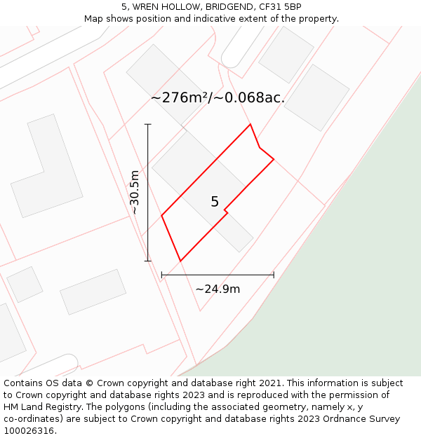 5, WREN HOLLOW, BRIDGEND, CF31 5BP: Plot and title map