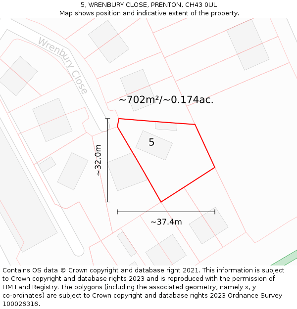 5, WRENBURY CLOSE, PRENTON, CH43 0UL: Plot and title map