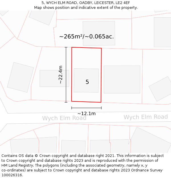 5, WYCH ELM ROAD, OADBY, LEICESTER, LE2 4EF: Plot and title map