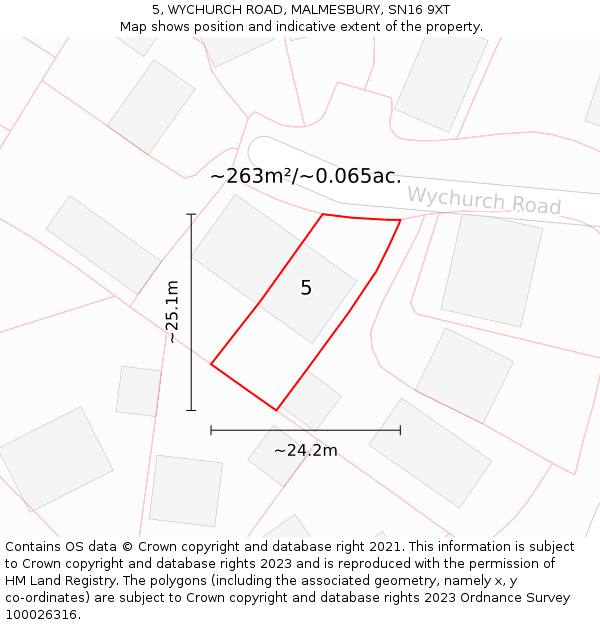 5, WYCHURCH ROAD, MALMESBURY, SN16 9XT: Plot and title map