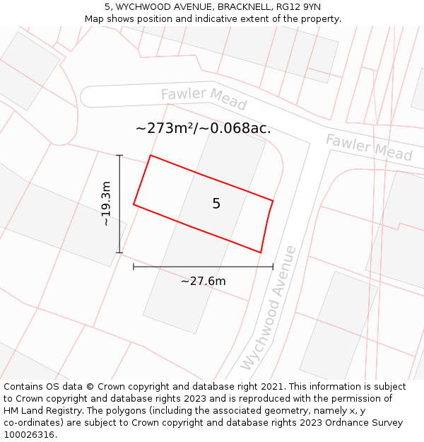 5, WYCHWOOD AVENUE, BRACKNELL, RG12 9YN: Plot and title map