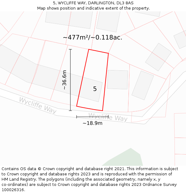 5, WYCLIFFE WAY, DARLINGTON, DL3 8AS: Plot and title map
