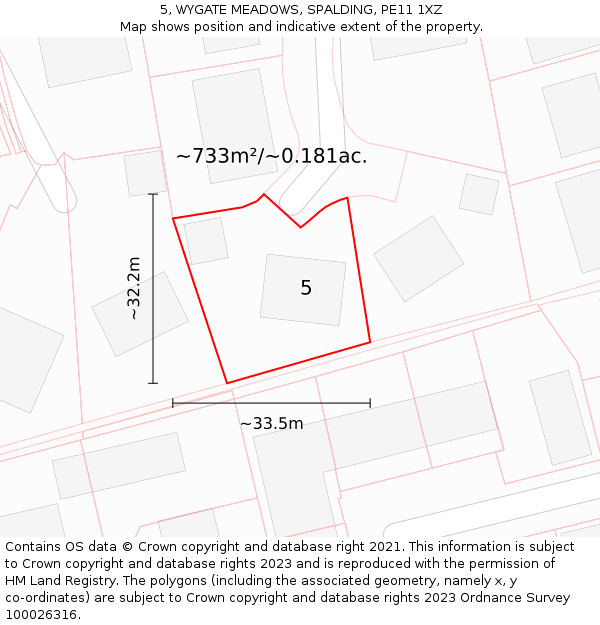 5, WYGATE MEADOWS, SPALDING, PE11 1XZ: Plot and title map