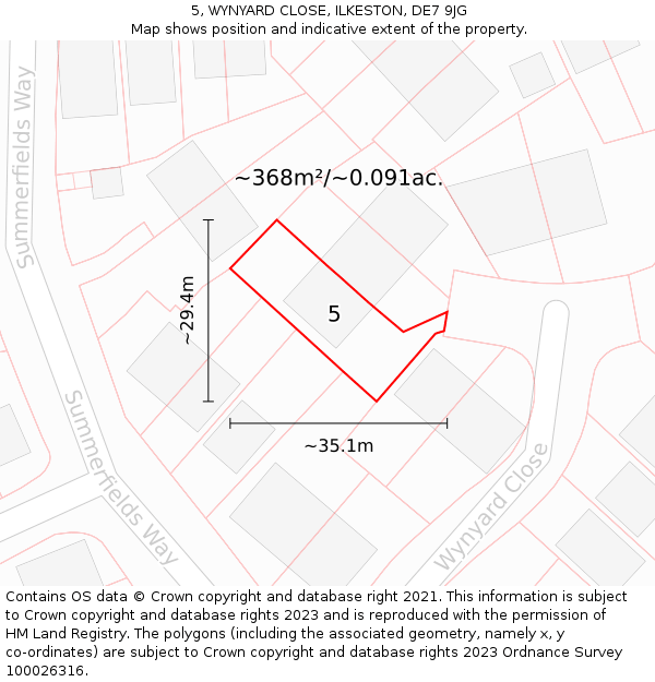 5, WYNYARD CLOSE, ILKESTON, DE7 9JG: Plot and title map